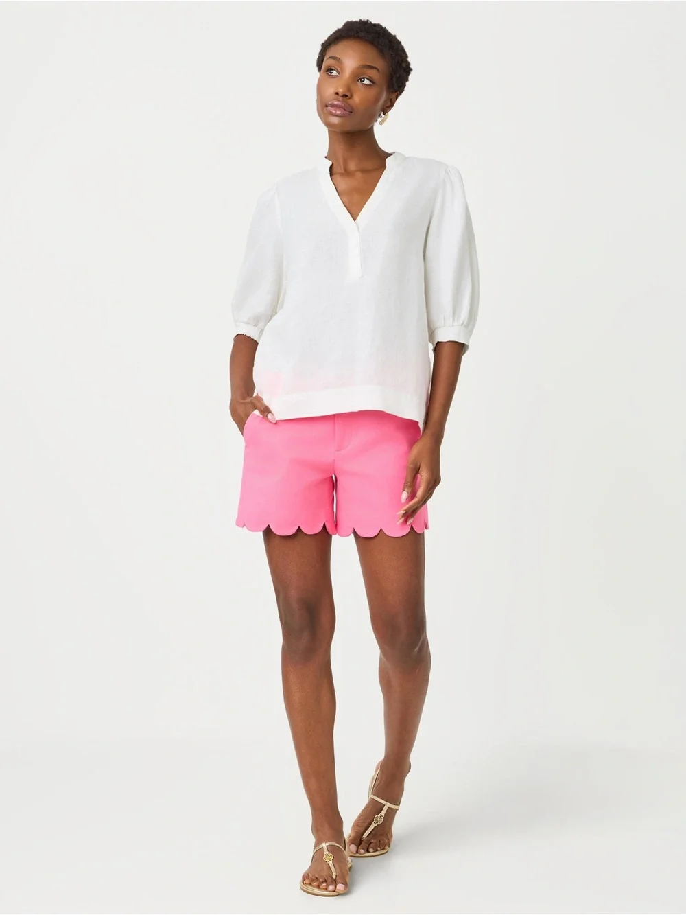 Lilly Pulitzer White V-Neck Puff Sleeve Blouse Mialeigh Linen Top 10